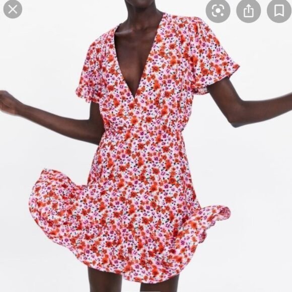 ZARA Floral Print Short Sleeves Mini Dress Size Small - Picture 1 of 11